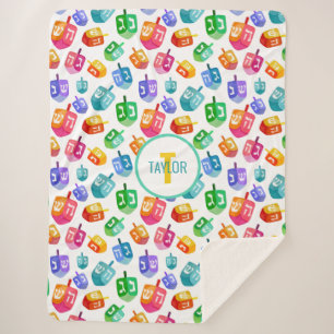 Couverture Sherpa Hanoukka Dreidels Rainbow Watercolor Holiday