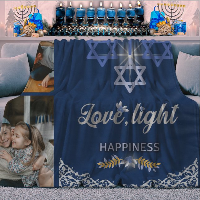 Couverture Sherpa Hanukkah Miracle Navy Blue Beautiful Family Photo (Créateur téléchargé)