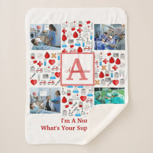 Couverture Sherpa Happy Nurses Day 4 photo collage croix monogramme