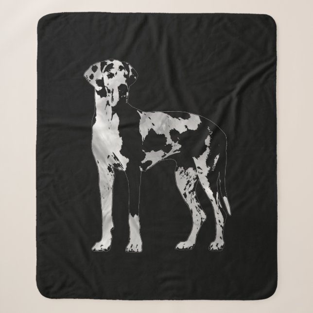Couverture Sherpa Harlequin great dane - perle et argent (Devant)