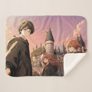 Couverture Sherpa HARRY POTTER™ Hermione & Ron HOGWARTS™ Scène d'ani