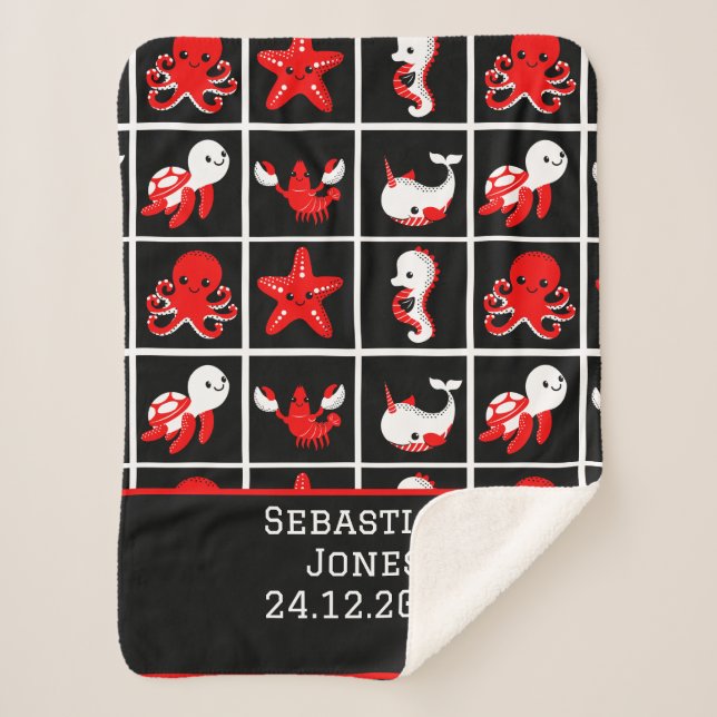 Couverture Sherpa Haut contraste Baby sensoriel motif rouge blanc no (Devant)