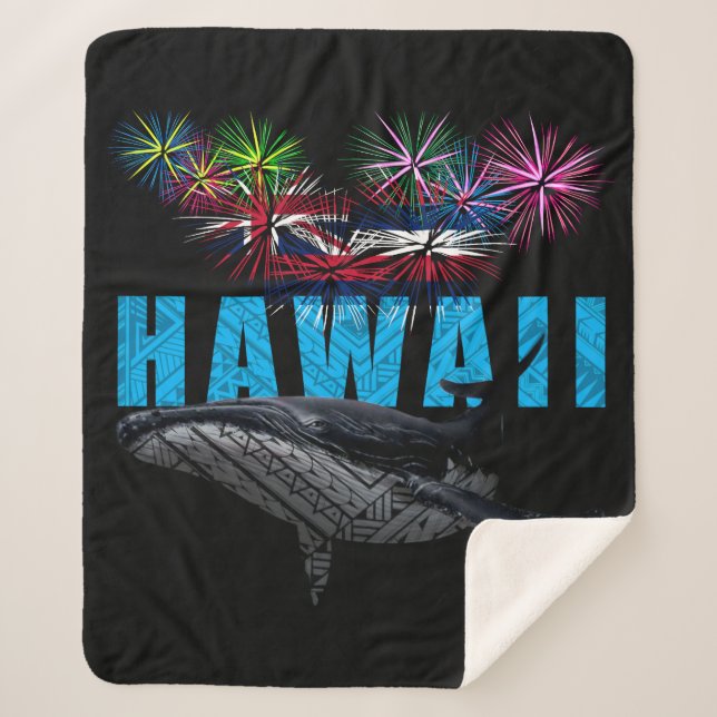 COUVERTURE SHERPA HAWAII NYE TRIBAL POLYNÉSIEN HUMPBACK FEU (Devant)