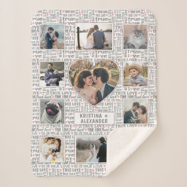 Couverture Sherpa Heart Photo Collage True Love Valentine ou Mariage (Devant)