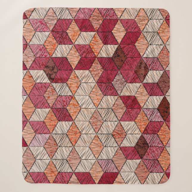 Couverture Sherpa Hexagons brodés : Patchwork Bohème Imprimer. (Devant)