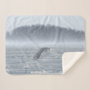 Couverture Sherpa Hibou des neiges en vol en hiver