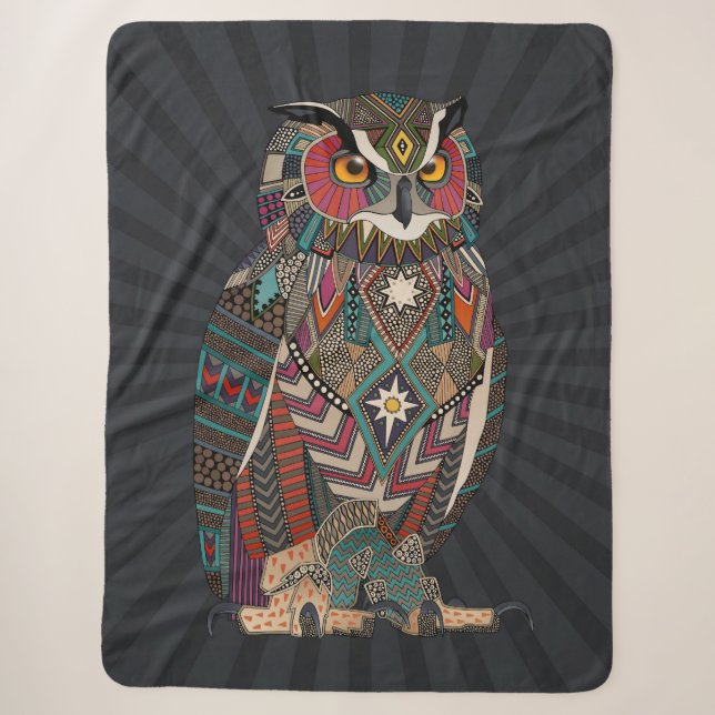 Couverture Sherpa hibou grand-duc sombre (Devant)