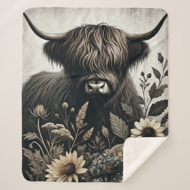 Couverture Sherpa Highland Bull avec tournesol (Devant)