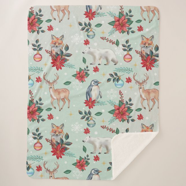 Couverture Sherpa Hiver Florest Animaux Motif de Noël (Devant)