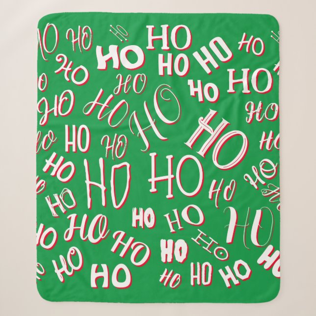 Couverture Sherpa HO HO HO Texte de Noël motif blanc vert rouge (Devant)