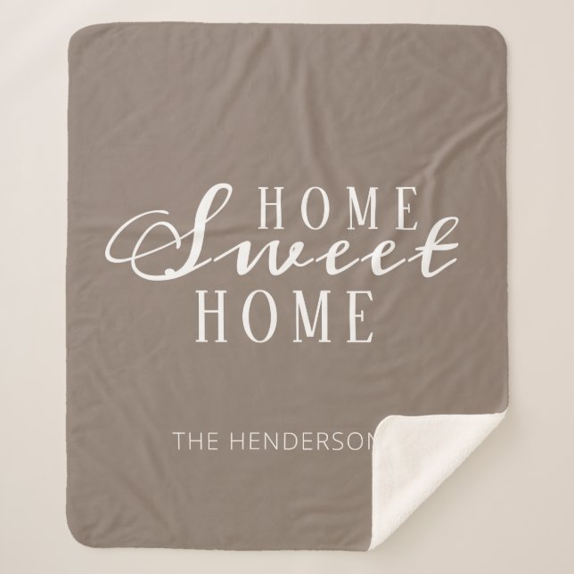 Couverture Sherpa Home Sweet Home Famille Personnalisée Tan Blanc (Devant)
