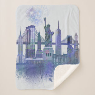 Couverture Sherpa Horizon de New York - bleu d'aquarelle