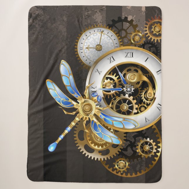 Couverture Sherpa Horloge à vapeur avec libellule mécanique (Devant)
