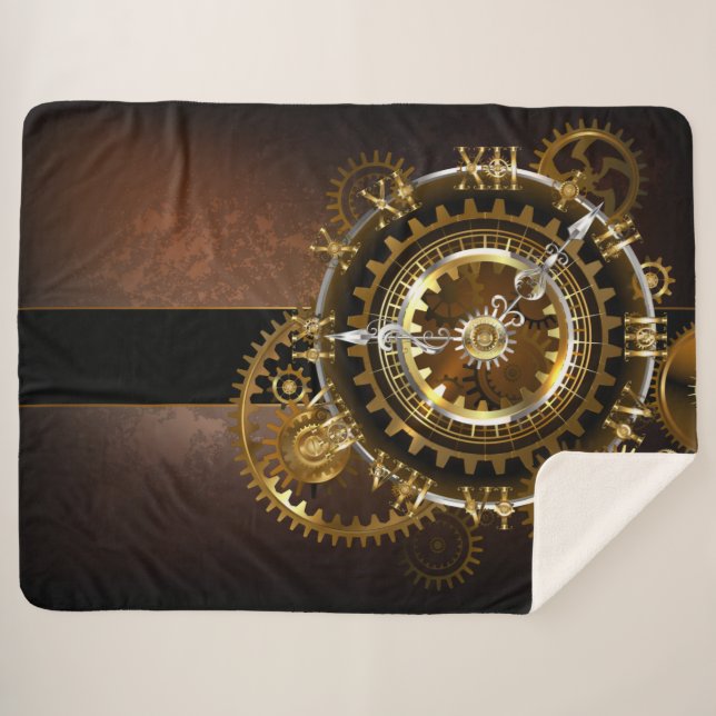 Couverture Sherpa Horloge Steampunk avec des engrenages anciens (Devant (Horizontal))