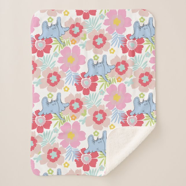 Couverture Sherpa Horton Entend Un Qui | Motif à fleurs Pastel (Devant)