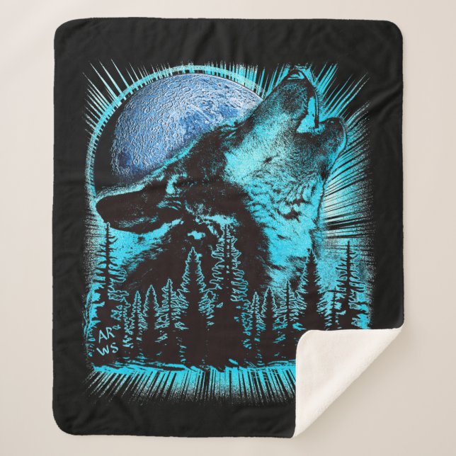 Couverture Sherpa Howling Wolf Moon Pine Forest (Devant)