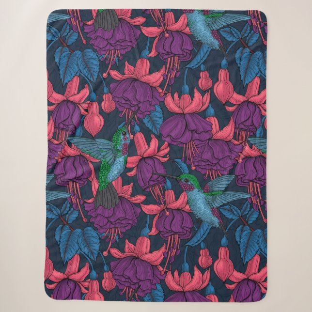 Couverture Sherpa Hummingbird garden in purple and blue (Devant)