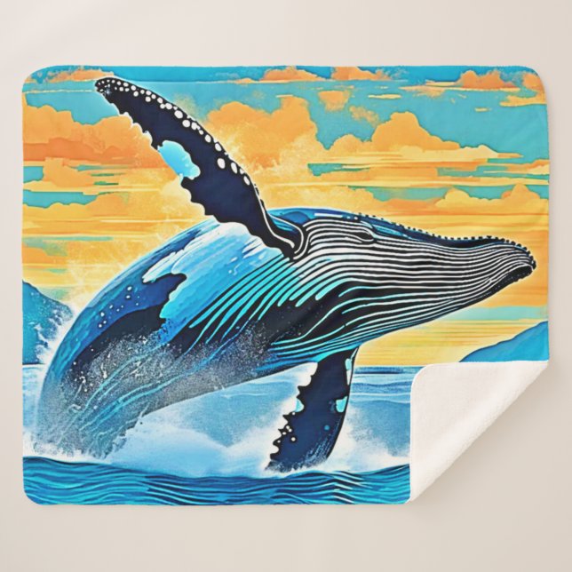 Couverture Sherpa Humpback Whale Ocean Freedom Jump Design (Devant (Horizontal))