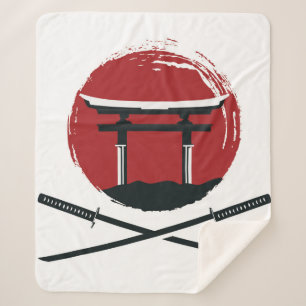 Couverture Sherpa Icône d'épée Samurai avec dessin animé de la p