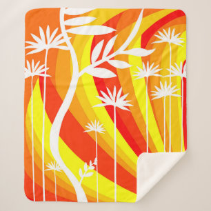 Couverture Sherpa Illustration botanique orange et blanc