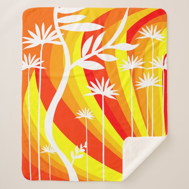 Couverture Sherpa Illustration botanique orange et blanc (Devant)