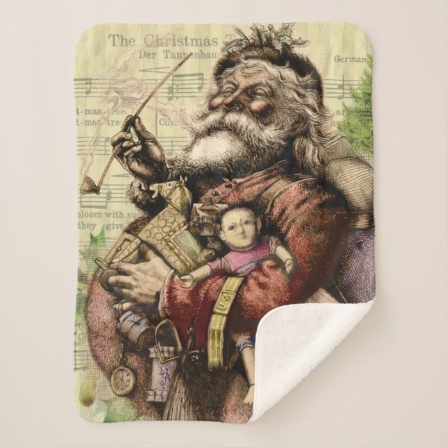 Couverture Sherpa Illustration classique de l'arbre du Père Noël joy (Devant)