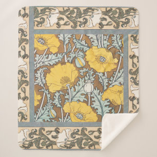 Couverture Sherpa illustration d'art pavot fleur jaune