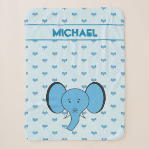 Couverture Sherpa Illustration de Blue Cute Elephant avec son nom