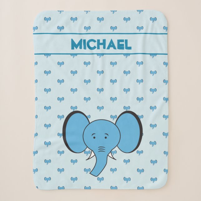 Couverture Sherpa Illustration de Blue Cute Elephant avec son nom (Devant)
