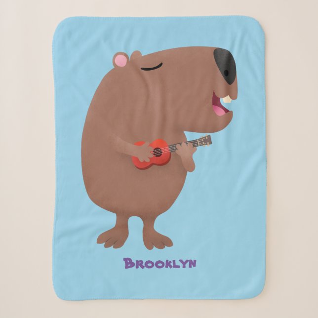 Couverture Sherpa Illustration de dessin animé de capybara ukulele (Devant)