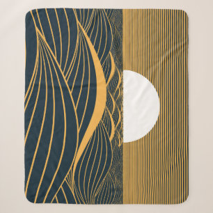 Couverture Sherpa Illustration de lune de soleil stylisée, mer sombr