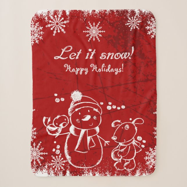 Couverture Sherpa Illustration De Noël Rouge Et Blanc (Devant)
