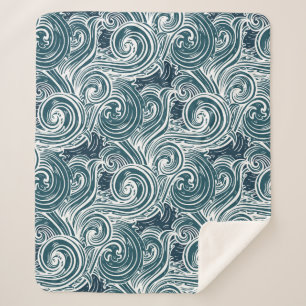 Couverture Sherpa Illustration des vagues de mer tracées à la main v