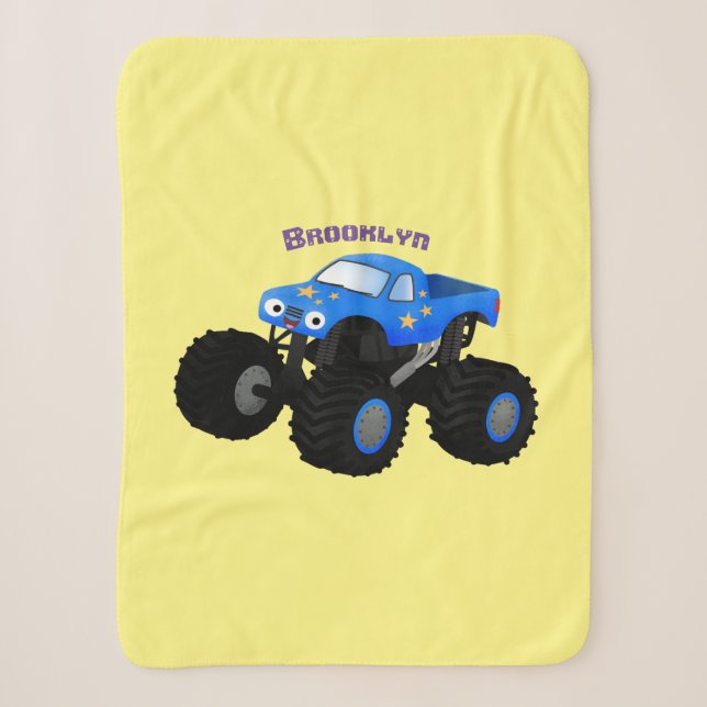 Couverture Sherpa Illustration d'un camion monstre bleu mou (Devant)