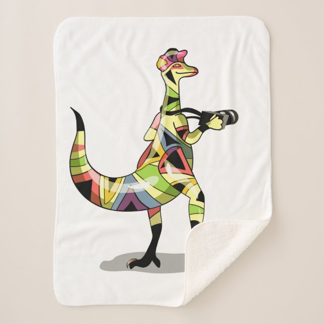 Couverture Sherpa Illustration D'Un Photographe Iguanodon. (Devant)