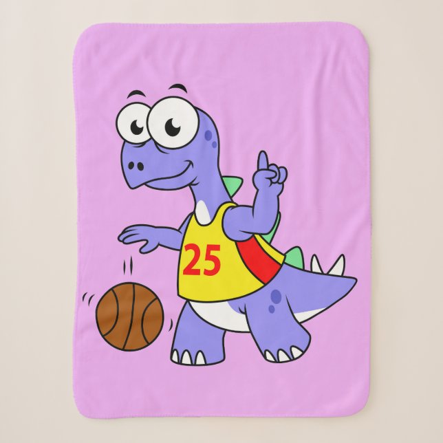 Couverture Sherpa Illustration D'Un Stegosaurus Jouant Au Basket. (Devant)