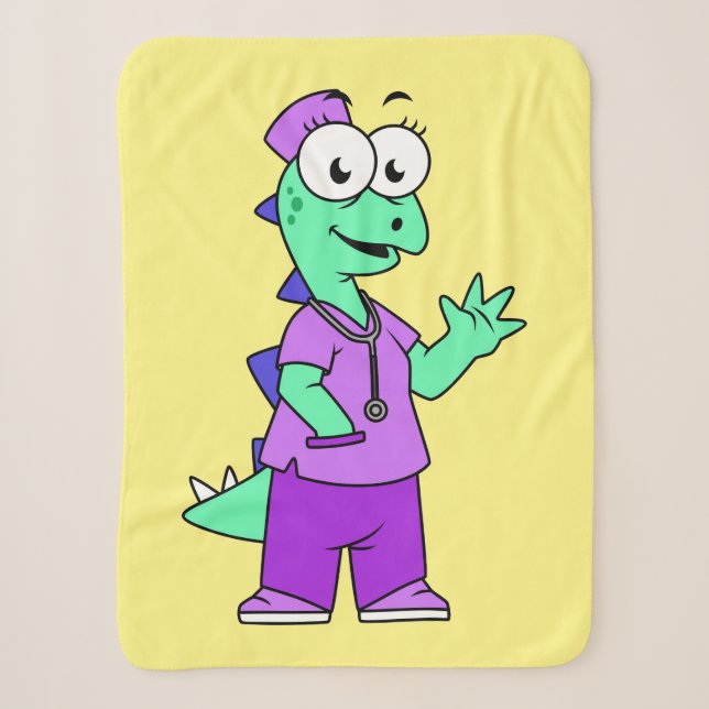 Couverture Sherpa Illustration D'Une Infirmière Stegosaurus. (Devant)