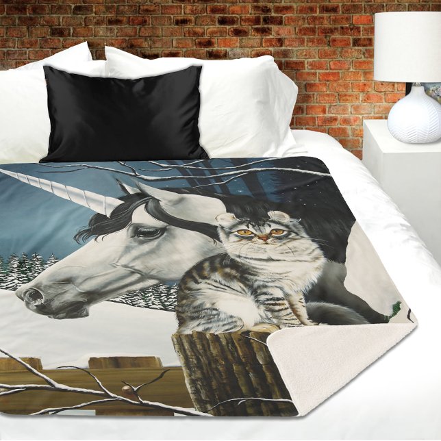 Couverture Sherpa Imaginaire de chat de la licorne blanche (Créateur téléchargé)