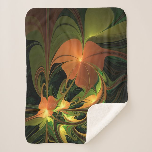 Couverture Sherpa Imaginaire Plante Abstrait rouille verte Brown fra (Devant)