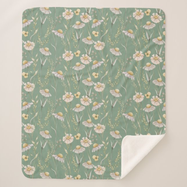 Couverture Sherpa Impression du pays du chalet de prairie sur vert (Devant)