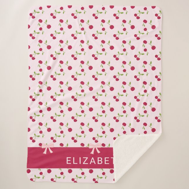 Couverture Sherpa Imprimé joli cerise Motif Coquette Rose Personnali (Devant)