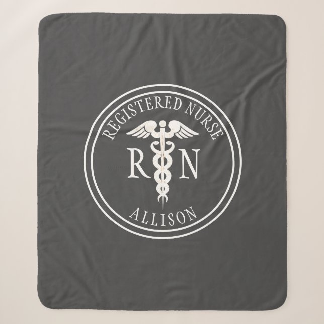 Couverture Sherpa Infirmière autorisée Caduceus Grey Personnalisée (Devant)