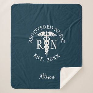 Couverture Sherpa Infirmière RN Médicale Caduceus Blue Graduation Mo