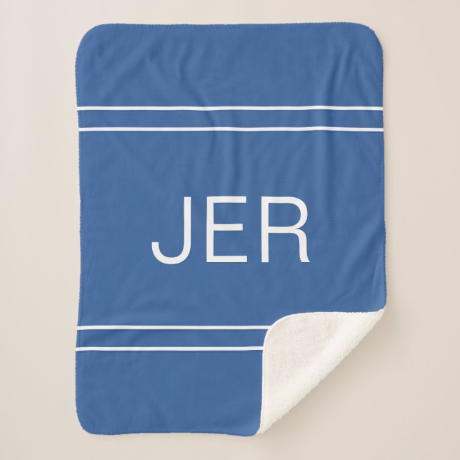 Couverture Sherpa Initiales personnalisées Monogrammes modernes Bleu (Devant)