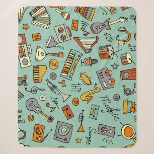 Couverture Sherpa Instruments de musique, motif de croquis vintage.