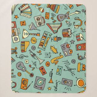 Couverture Sherpa Instruments de musique, motif de croquis vintage.