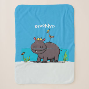 Couverture Sherpa Ippopotame drôle mignon avec dessin animé d'oiseau