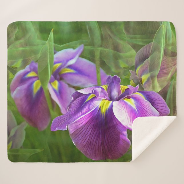 Couverture Sherpa Irises pourpres en mouvement (Devant (Horizontal))