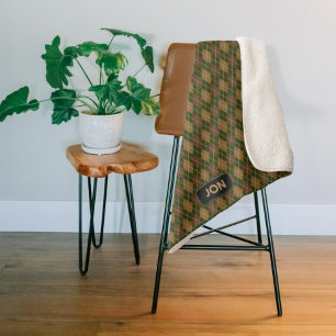 Couverture Sherpa Jacquard Khaki - Camouflage Nature Tones - texte p