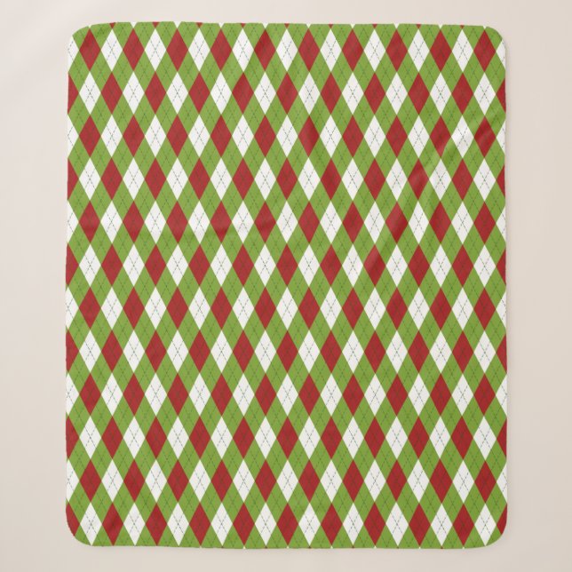 Couverture Sherpa Jacquard rouge et vert de Noël Motif arlequin (Devant)